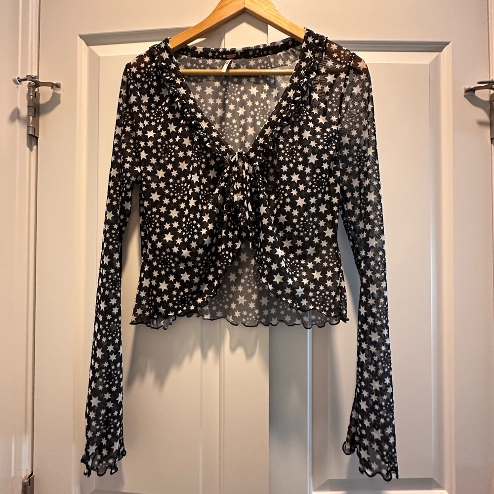 Free People Black Sheer Star Blouse